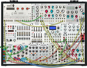Taking 33 Percussion Patch (Seq1: CV1=RndStep (Len 4); Shape: Osc1= Dstrt3, Osc2=Cello; Pam: 2=/4, 5+6=/1) , patched through Moog delay and Big Sky plate