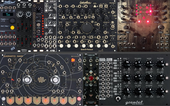 Near Cap Power, 2 Semi Mod synths but only one w seq, Whole ass 7 part drum/filter synth, Pams complimented by other CV mod friends, xx NO SAMPLER xx, SoundScap, and a drone reverb synth to boot, mayber a lil lite on seq