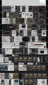 ADDAC 901M 21U 197 HP (+12V &amp; -12V @ 20k mA, +5V @ 7k mA, 156 sockets) + 1 ADDAC 1U 197 HP (+12V &amp; -12V @ 1.6k mA, +5V @ 500 mA) + 2 Palette 62 (+12V &amp; -12V @ 1.2k mA, +5V @ 500 mA) + 4ms Pod 48 (+12V @ 1.4k mA / -12V @ 670 mA / +5V @ 1k mA)