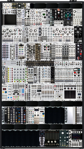 Volkskabinett 16U x 120HP (with 1U to 3U adaptor) + two Pod64x skiffs + routing box (snapshot October 2024)