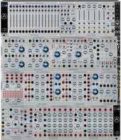 My Tiptop Buchla 200 in a two Rackbrute 6A foldable travel setup