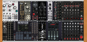 104hp x2 + Microfreak, TB-303, SH-101 and TR-8s. Outboard effects.