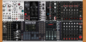104hp x2 + Microfreak, Minilogue, SH-101 and TR-8s. Outboard effects.