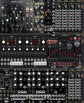3x 64 HP 9U Four Seas wavetable + 2x Helix macro osc + Octaves VCO additive + B.I.A. FM perc + 2x Entity Ultra FM perc + Metalloid tuned noise perc - filters/lpg's/sequencers (copy)